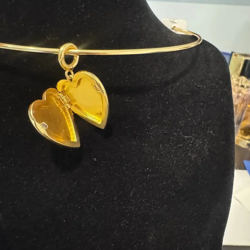 Madewell Emerald-Cut Crystal Wire Choker Heart Necklace Antique Gold NWT - Picture 5 of 9